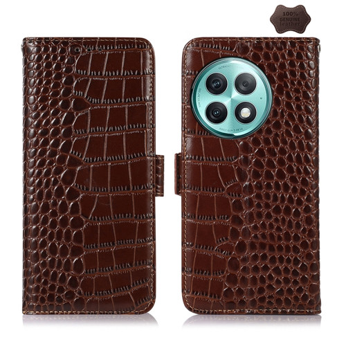 OnePlus Ace 2 Pro Crocodile Top Layer Cowhide Leather Phone Case - Brown