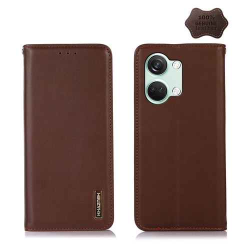 OnePlus Nord 3 / Ace 2V KHAZNEH Nappa Top Layer Cowhide Leather Phone Case - Brown