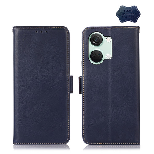 OnePlus Nord 3 / Ace 2V Magnetic Crazy Horse Texture Genuine Leather RFID Phone Case - Blue