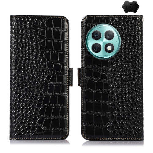 OnePlus Ace 2 Pro Crocodile Top Layer Cowhide Leather Phone Case - Black