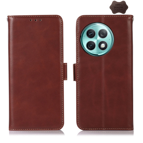 OnePlus Ace 2 Pro Magnetic Crazy Horse Texture Genuine Leather RFID Phone Case - Brown