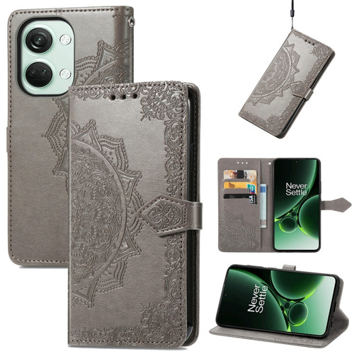 OnePlus Nord 3 5G Mandala Flower Embossed Leather Phone Case - Gray