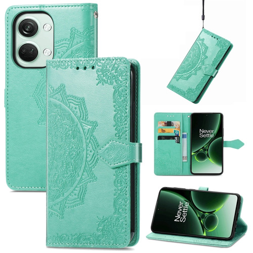 OnePlus Nord 3 5G Mandala Flower Embossed Leather Phone Case - Green