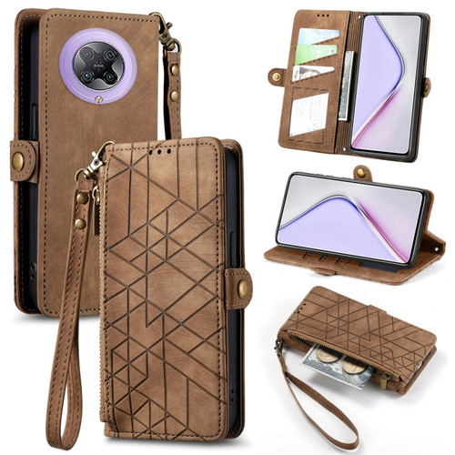 Xiaomi Redmi K30 Pro Geometric Zipper Wallet Side Buckle Leather Phone Case - Brown