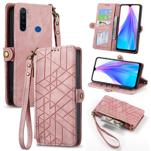 Xiaomi Redmi Note 8T Geometric Zipper Wallet Side Buckle Leather Phone Case - Pink