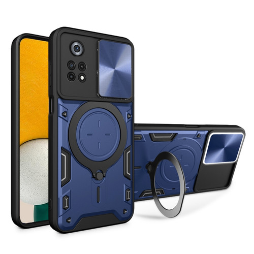 Xiaomi Poco X4 Pro 5G CD Texture Sliding Camshield Magnetic Holder Phone Case - Blue