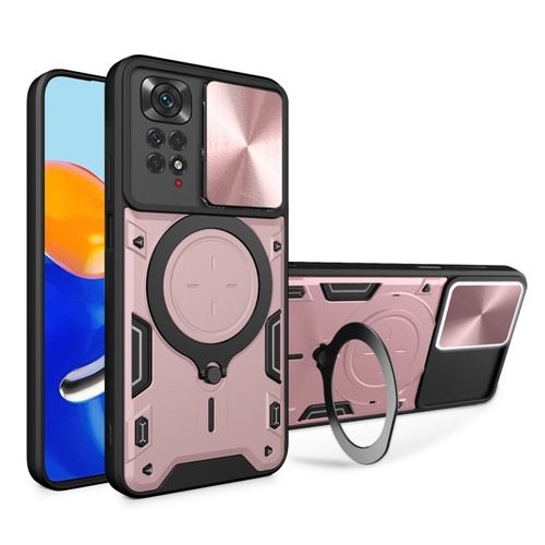 Xiaomi Redmi Note 11 4G CD Texture Sliding Camshield Magnetic Holder Phone Case - Pink