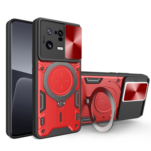 Xiaomi 13 Pro CD Texture Sliding Camshield Magnetic Holder Phone Case - Red