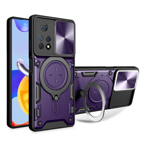 Xiaomi Redmi Note 11 Pro CD Texture Sliding Camshield Magnetic Holder Phone Case - Purple