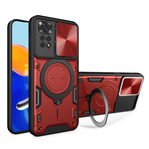 Xiaomi Redmi Note 11 4G CD Texture Sliding Camshield Magnetic Holder Phone Case - Red