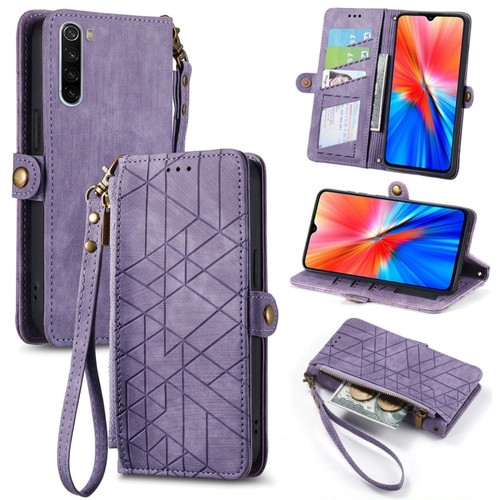 Xiaomi Redmi Note 8 Geometric Zipper Wallet Side Buckle Leather Phone Case - Purple