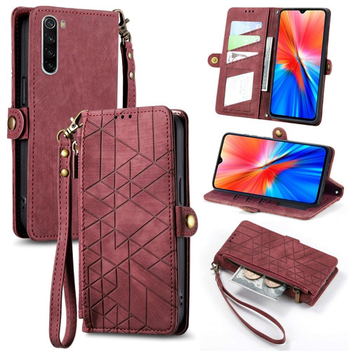 Xiaomi Redmi Note 8 Geometric Zipper Wallet Side Buckle Leather Phone Case - Red