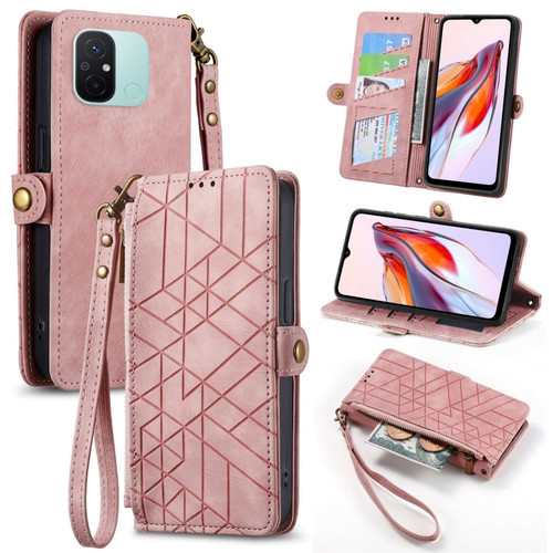 Xiaomi Redmi 12C Geometric Zipper Wallet Side Buckle Leather Phone Case - Pink