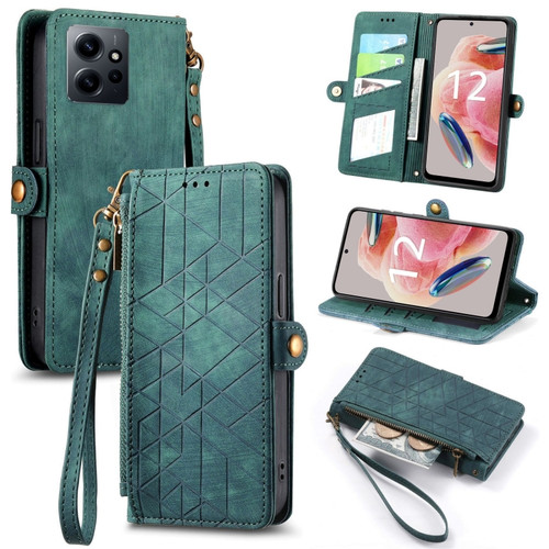 Xiaomi Redmi Note 12 4G Geometric Zipper Wallet Side Buckle Leather Phone Case - Green