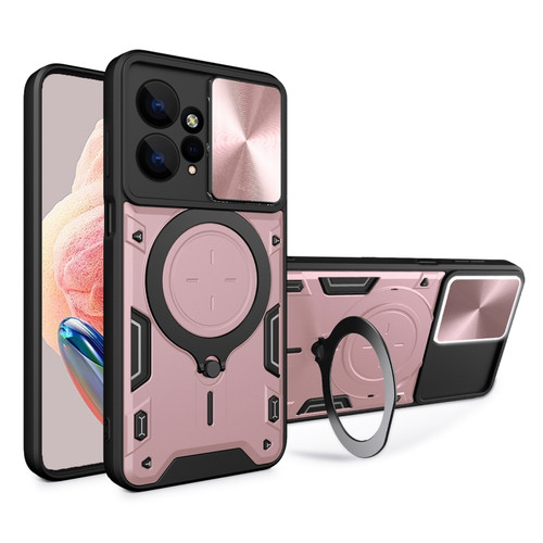 Xiaomi Redmi Note 12 4G CD Texture Sliding Camshield Magnetic Holder Phone Case - Pink