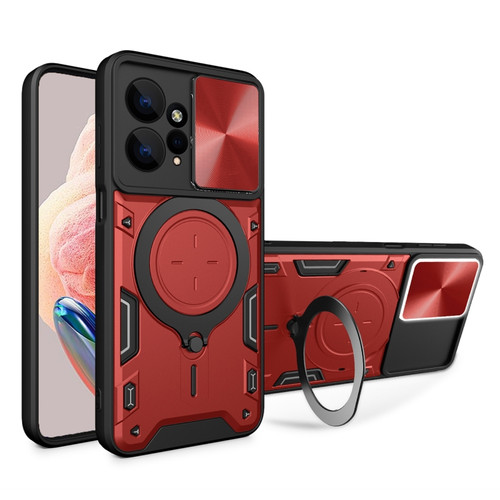 Xiaomi Redmi Note 12 4G CD Texture Sliding Camshield Magnetic Holder Phone Case - Red