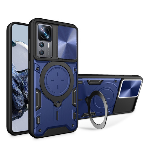 Xiaomi 12T / 12T Pro CD Texture Sliding Camshield Magnetic Holder Phone Case - Blue