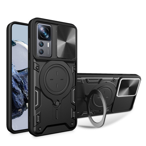Xiaomi 12T / 12T Pro CD Texture Sliding Camshield Magnetic Holder Phone Case - Black