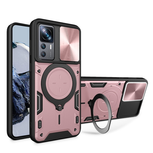 Xiaomi 12T / 12T Pro CD Texture Sliding Camshield Magnetic Holder Phone Case - Pink
