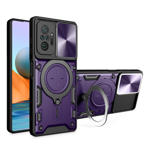 Xiaomi Redmi Note 10 Pro 4G CD Texture Sliding Camshield Magnetic Holder Phone Case - Purple