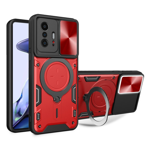 Xiaomi 11T CD Texture Sliding Camshield Magnetic Holder Phone Case - Red