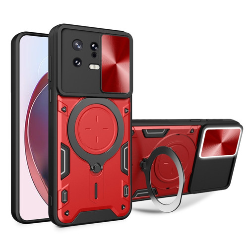 Xiaomi 13 CD Texture Sliding Camshield Magnetic Holder Phone Case - Red
