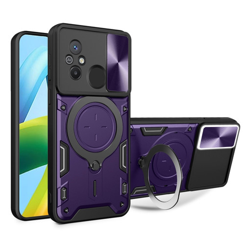 Xiaomi Redmi 12C CD Texture Sliding Camshield Magnetic Holder Phone Case - Purple