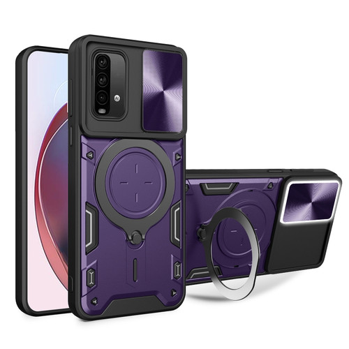 Xiaomi Redmi Note 9 4G / Poco M3 CD Texture Sliding Camshield Magnetic Holder Phone Case - Purple