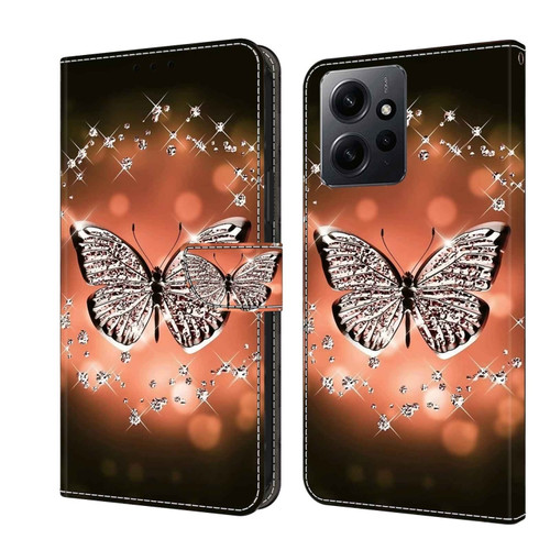 Xiaomi Redmi Note 12 4G Crystal 3D Shockproof Protective Leather Phone Case - Crystal Butterfly