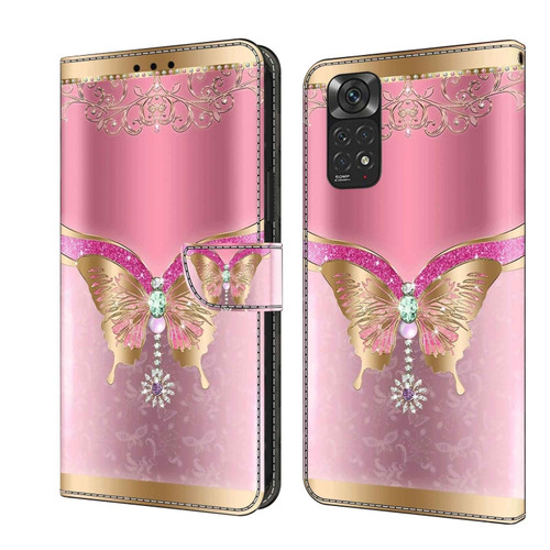 Xiaomi Redmi Note 11 Global Crystal 3D Shockproof Protective Leather Phone Case - Pink Bottom Butterfly