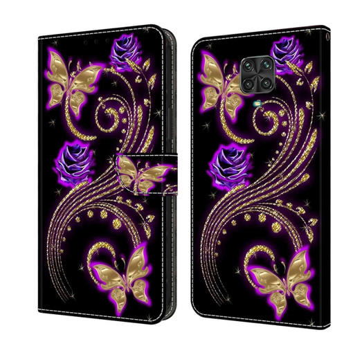 Xiaomi Redmi Note 9 Pro Crystal 3D Shockproof Protective Leather Phone Case - Purple Flower Butterfly