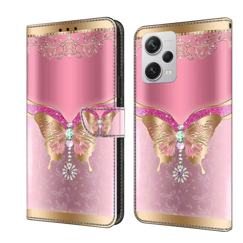 Xiaomi Redmi Note 12 Pro+ Crystal 3D Shockproof Protective Leather Phone Case - Pink Bottom Butterfly