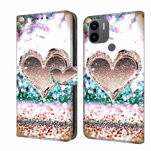 Xiaomi Redmi A1+ / A2 / A2+ Crystal 3D Shockproof Protective Leather Phone Case - Pink Diamond Heart