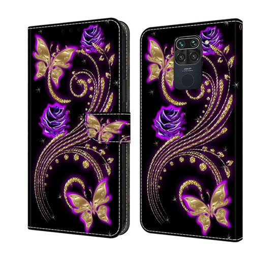 Xiaomi Redmi Note 9 Crystal 3D Shockproof Protective Leather Phone Case - Purple Flower Butterfly