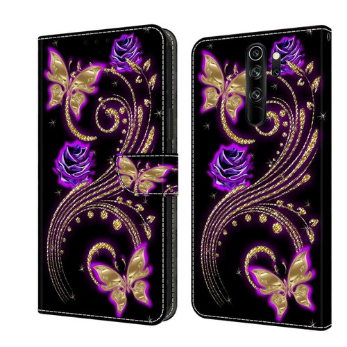 Xiaomi Redmi Note 8 Pro Crystal 3D Shockproof Protective Leather Phone Case - Purple Flower Butterfly