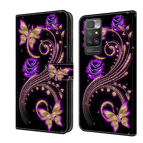 Xiaomi Redmi 10 Crystal 3D Shockproof Protective Leather Phone Case - Purple Flower Butterfly