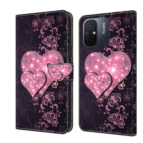 Xiaomi Redmi 11A 4G / Redmi 12C Global Crystal 3D Shockproof Protective Leather Phone Case - Lace Love