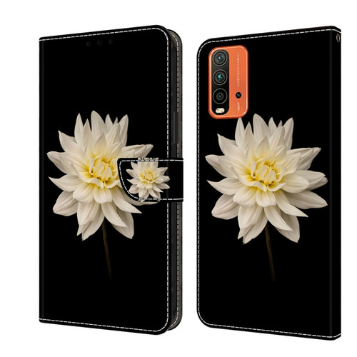 Xiaomi Redmi 9T Crystal 3D Shockproof Protective Leather Phone Case - White Flower