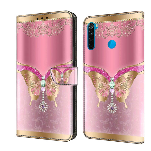 Xiaomi Redmi Note 8T Crystal 3D Shockproof Protective Leather Phone Case - Pink Bottom Butterfly