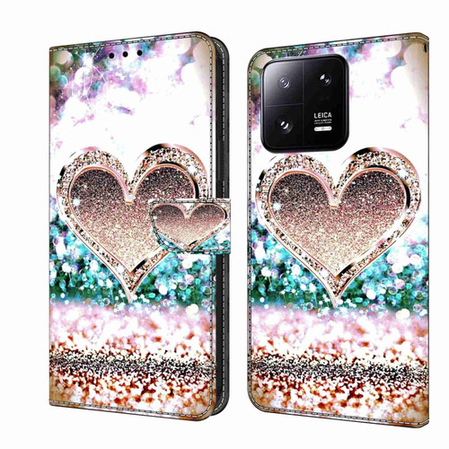 Xiaomi 13 Pro Crystal 3D Shockproof Protective Leather Phone Case - Pink Diamond Heart