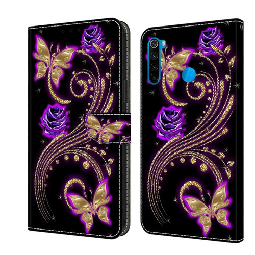 Xiaomi Redmi Note 8T Crystal 3D Shockproof Protective Leather Phone Case - Purple Flower Butterfly