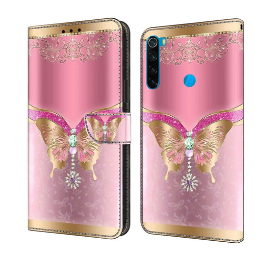 Xiaomi Redmi Note 8 Crystal 3D Shockproof Protective Leather Phone Case - Pink Bottom Butterfly