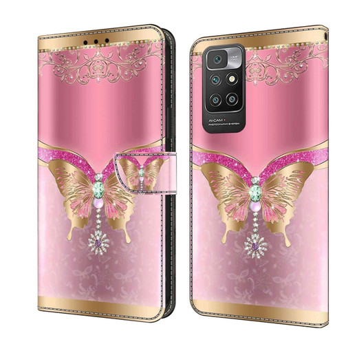 Xiaomi Redmi 10 Crystal 3D Shockproof Protective Leather Phone Case - Pink Bottom Butterfly