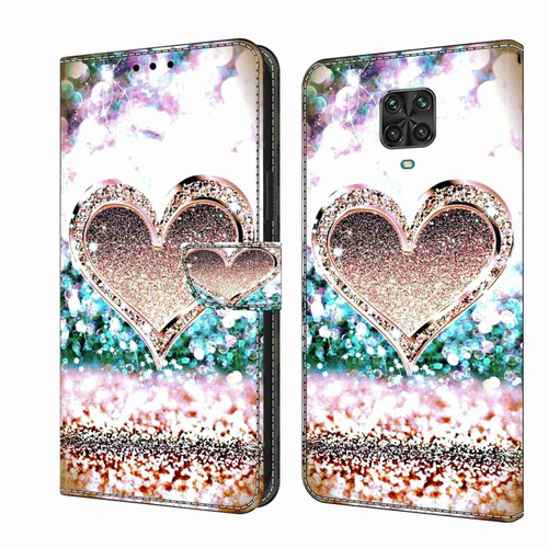 Xiaomi Redmi Note 9 Pro Crystal 3D Shockproof Protective Leather Phone Case - Pink Diamond Heart