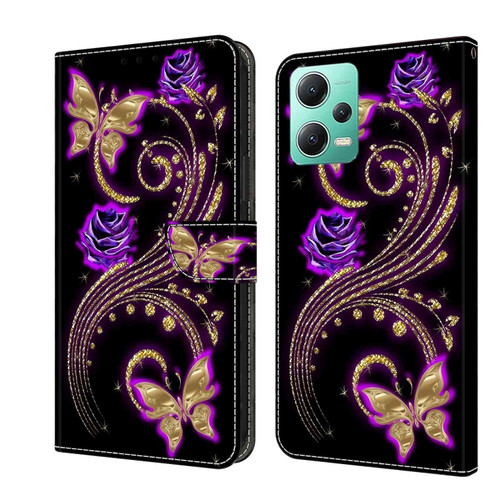 Xiaomi Redmi Note 12 5G Global / Poco X5 Crystal 3D Shockproof Protective Leather Phone Case - Purple Flower Butterfly