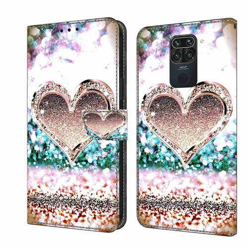 Xiaomi Redmi Note 9 Crystal 3D Shockproof Protective Leather Phone Case - Pink Diamond Heart