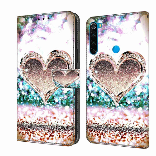 Xiaomi Redmi Note 8 Crystal 3D Shockproof Protective Leather Phone Case - Pink Diamond Heart