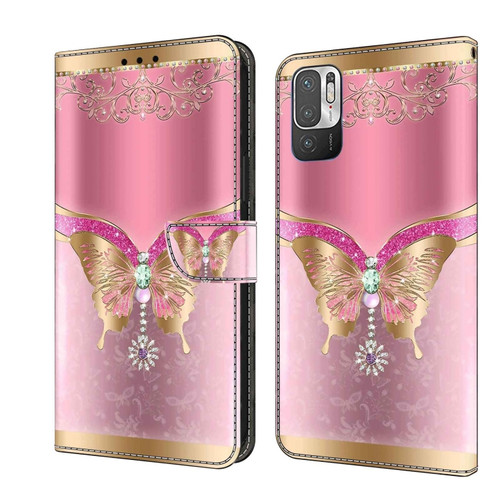Xiaomi Redmi Note 10 5G Crystal 3D Shockproof Protective Leather Phone Case - Pink Bottom Butterfly