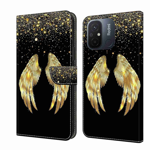 Xiaomi Redmi 11A 4G / Redmi 12C Global Crystal 3D Shockproof Protective Leather Phone Case - Golden Wings