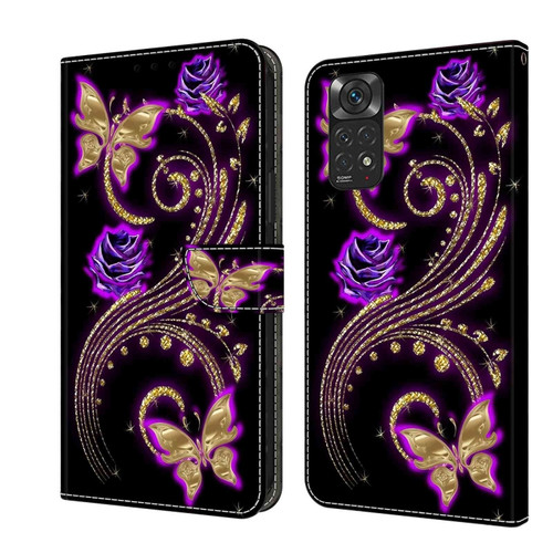 Xiaomi Redmi Note 11 Global Crystal 3D Shockproof Protective Leather Phone Case - Purple Flower Butterfly